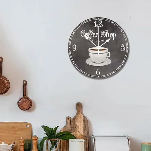 Miniatura 6 de ArogGeld Reloj de pared de café de estilo vintage, reloj de madera de 12 pulgadas, silencioso, sin tictac, funciona con pilas, para sala de estar