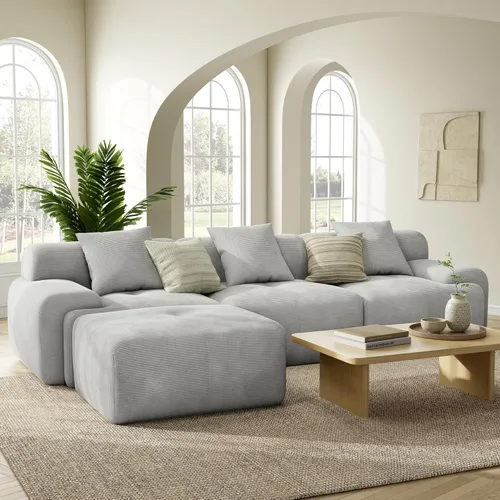 Miniatura 9 de LIKIMIO LumiCord 118" Tufted Modular Sectional Sofa with Ottoman, Modern L-Shaped Boneless Couch for Living Room, 26.8" Deep Seat, 18.1" High