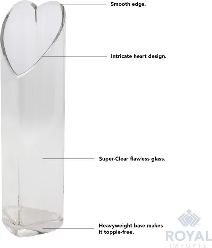 Miniatura 3 de Royal Imports Jarrón de cristal decorativo para centro de mesa, hogar o boda, en forma de corazón transparente, 12 pulgadas de alto, apertura de 3 x