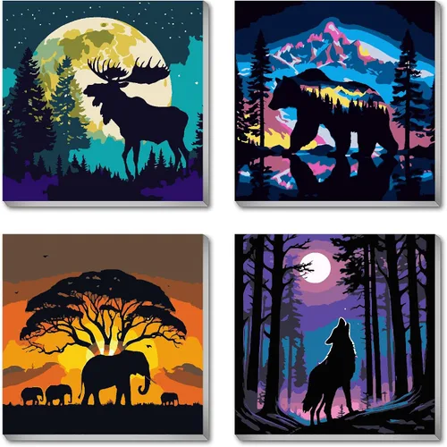 Miniatura 13 de FQOVKYN 4 paquetes de kit de pintura por números de animales divertidos para adultos principiantes, pintura de caballo por números con marco