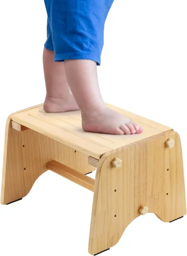 Miniatura 2 de Taburete de madera de un solo escalón de 9 pulgadas, taburete de madera para niños, adultos, ancianos, 200 libras junto al taburete para baño