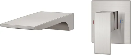 Miniatura 12 de Aolemi Grifo de baño de montaje en pared, latón, cromo pulido, boquilla de cascada, mango único, válvula empotrada incluida Abrillantador cromado
