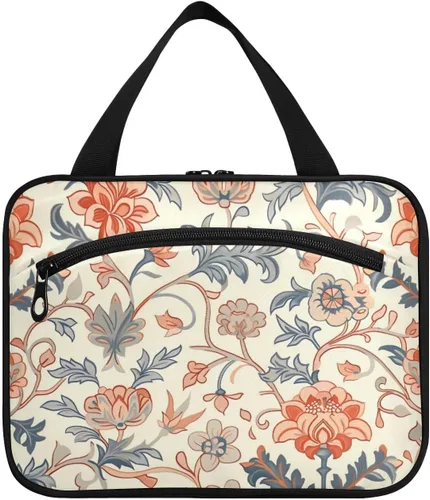 William Morris Elegant Blue Hanging Makeup Travel Bag with Hook, Designer Expandable Bag for toiletries for Accessories Must Haves Trip bolso de