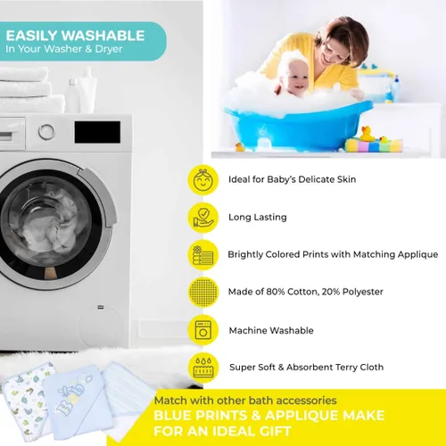 Miniatura 7 de Spasilk Juego de toallas y paños de baño con capucha para bebés, juego de regalo de 23 piezas, color azul