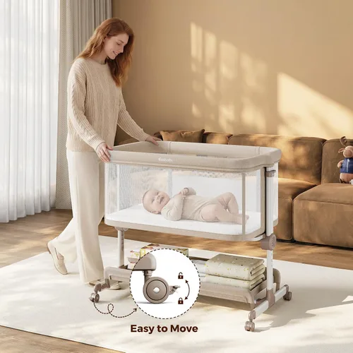 Miniatura 7 de Ezebaby Moisés de noche, moisés portátil para bebés recién nacidos con 7 alturas ajustables y todos los lados de malla, cuna para recién nacidos
