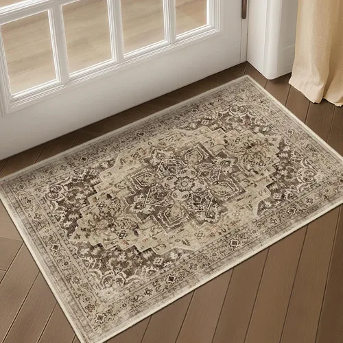 Miniatura 105 de Alfombra de pasillo profundo azul 2x8, alfombra de pasillo lavable antideslizante para entrada interior, alfombra de medallón vintage de 0.27
