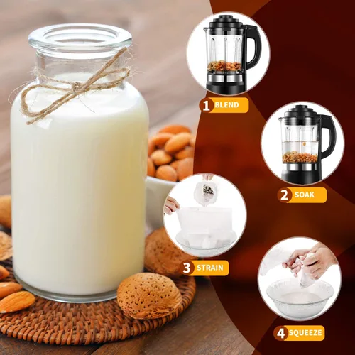 Miniatura 6 de SCENGCLOS Bolsas de leche de nueces, 12 x 12 pulgadas, paquete de 2 coladores de alimentos de nailon reutilizables, filtro multiusos de grado