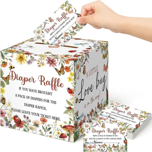 Miniatura 28 de Teling 51 boletos para rifas de pañales con caja de tarjetas, decoración de baby shower, caja de soporte para baby shower, para fiesta de rifas