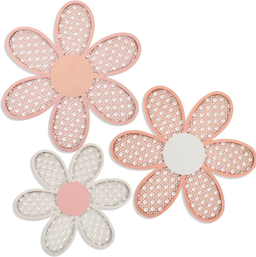 Miniatura 11 de Maitys 3 piezas de decoración de pared de margaritas bohemias, flores de ratán natural, arte bohemio de madera, flores de guardería, decoración