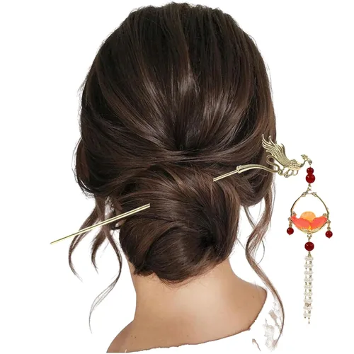 Miniatura 5 de Gancho de pelo con luz de linterna Bincout Meerore, accesorio de pelo con borla enrollada, estilo antiguo, para mujer #04