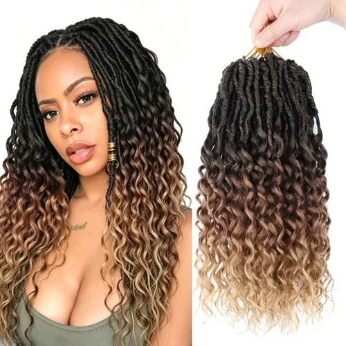 Miniatura 18 de Extensiones de cabello de rizos profundos de 14 pulgadas, 8 paquetes, Rizos tejidos en crochet suaves con puntas rizadas, Rizos de diosa tejidos