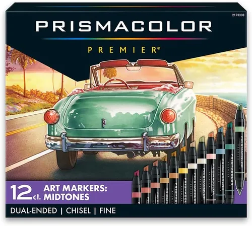 Prismacolor Premier - 12 marcadores artísticos de doble extremo, cincel y puntas finas, colores de tono medio, calidad profesional para artistas