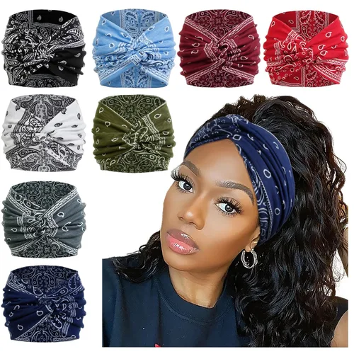 AKTVSHOW Diademas tipo bandana de 7 pulgadas de ancho para mujer, diademas turbantes de cachemira de moda para cabello grueso, antideslizantes,