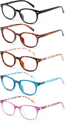 EFE Paquete de 5 lentes de lectura con borde completo con bisagra de resorte flexible, lectores cómodos para mujeres y hombres (colores mezclados,