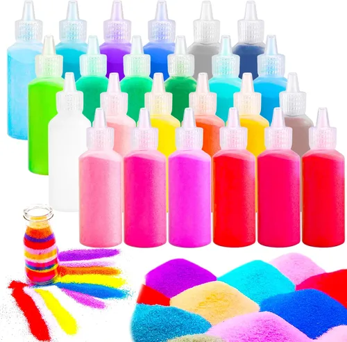 Niurewan 24 piezas de arena artística, botellas de 1.25 onzas, kit de artes y manualidades de arena DIY, arena escénica para niños, kit de arena de