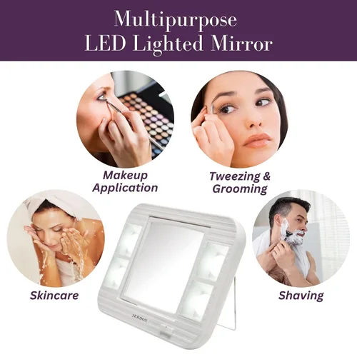 Miniatura 7 de JERDON Espejo de maquillaje de dos caras con luces, espejo de tocador con aumento 5X e iluminación sin reflejos de dos ajustes, base blanca