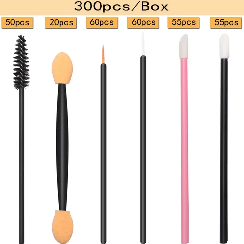 Miniatura 2 de Kit de herramientas de maquillaje desechables de 300 piezas, cepillo para cejas/cepillo de rímel, aplicadores de labios/aplicadores de sombra