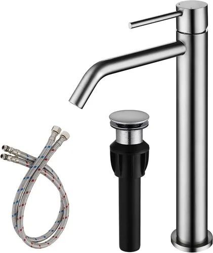 Miniatura 20 de Grifo de fregadero negro con ensamblaje de drenaje y líneas de suministro cUPC, grifos negros mate de acero inoxidable para fregadero de baño, grifo