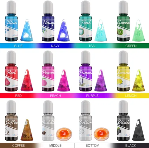 Miniatura 2 de Juego de tintas de alcohol, 12 colores vibrantes a base de alcohol para arte de resina epoxi, fabricación de platos de resina Petri, tinte