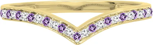 Miniatura 2 de Dazzlingrock Collection Anillo de Chevron de boda de diamantes blancos y piedras preciosas redondas para mujeres en oro