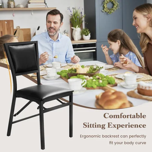 Miniatura 7 de Giantex Juego de 2 sillas plegables de comedor con asientos acolchados, marco de metal resistente, protectores de suelo, diseño de ahorro