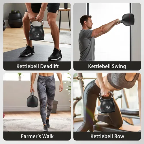 Miniatura 4 de LIFERUN - Juego de pesas rusas ajustables - 7en1, elija 22.5 lb o 44 lb, dial de cambio rápido de peso y bloqueo de seguridad, diseño que ahorra