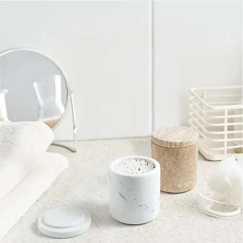 Miniatura 2 de Travertine Dispensador de Hisopos con Tapa para Hisopos de Algodón, Bolas, Almohadillas, Palillos de Hilo Dental, Frasco de Boticario de Mármol