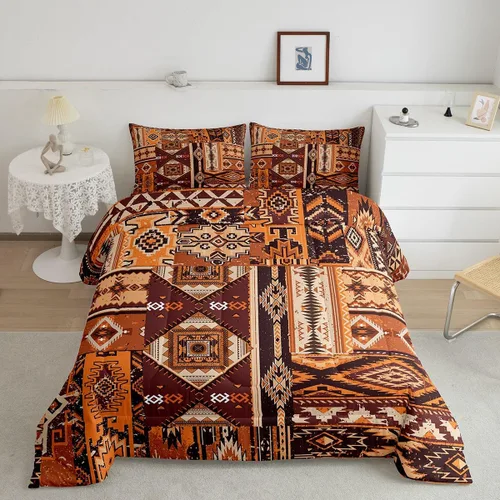 Miniatura 16 de Erosebridal Juego de edredón exótico tamaño individual, ropa de cama tribal, estadounidense, suroeste, étnico, bohemio, abstracto, geométrico, juego