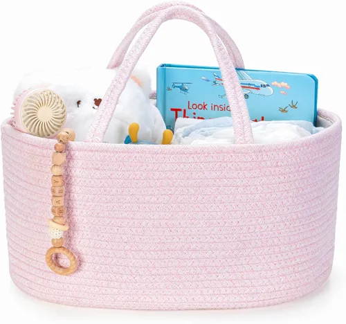 Miniatura 20 de Organizador de pañales, cesta de regalo vacía para artículos esenciales para recién nacidos, cesta de almacenamiento de bebé, elegante bolsa