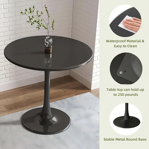 Miniatura 6 de Mesa de comedor redonda pequeña de 24 pulgadas para 2-4 personas, mesa de tulipanes de madera moderna de mediados de siglo para cocina, sala de Negro
