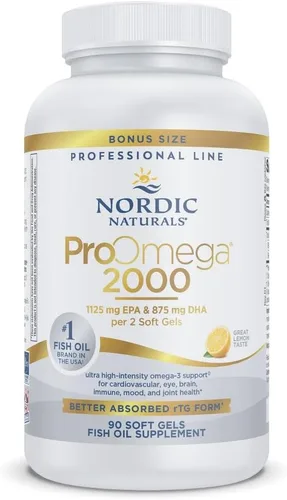Nordic Naturals ProOmega 2000, sabor a limón, 90 geles suaves, 2150 mg Omega-3, aceite de pescado de ultra alta potencia, EPA y DHA, promueve la