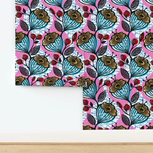 Miniatura 4 de Muestras de papel tapiz para despegar y pegar, impresiones florales africanas, flores, arte étnico de África, inspirado en Memphis, impresión