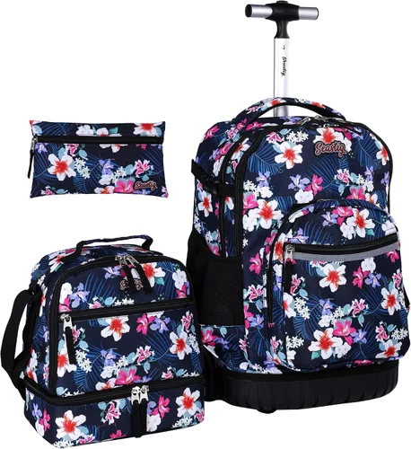 seastig Mochila con ruedas de 18 pulgadas con bolsa de almuerzo y estuche para lápices, mochila con ruedas, mochila para laptop, adultos y niños,