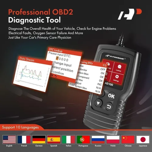 Miniatura 6 de A-Premium AD100 Herramienta de diagnóstico universal OBD2 escáner, lector de códigos de coche OBDII/EOBD/CAN, comprobar la luz del motor/leer