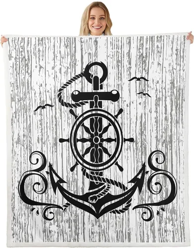 Miniatura 18 de Erosebridal Manta náutica de ancla, forro polar con brújula oceánica de 40 x 50 pulgadas para niños, niñas, adolescentes, adultos, decoración