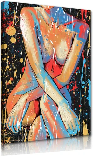 Miniatura 41 de Lienzo abstracto moderno para pared, póster de niña en vestido rojo caminando con paraguas azul, obra de arte para la decoración de pared