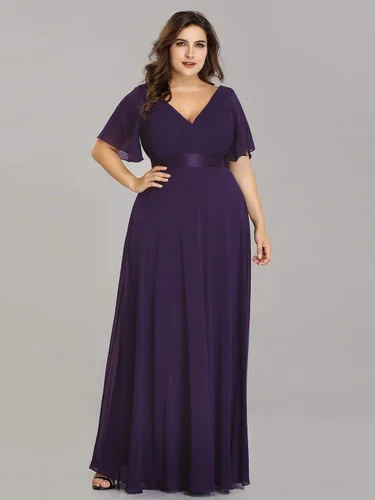 Miniatura 184 de Ever-Pretty Vestido formal para mujer, Navidad, Año Nuevo, cuello en V, gasa, talla grande, largo hasta el suelo, vestido de dama de honor