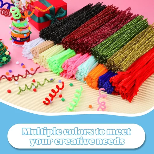 Miniatura 8 de Giwrmu 100 Piezas Limpiadores de Pipa Chenille Stem, Limpiadores de Pipa Azul Claro para Manualidades, Palos Difusos Suministros para Manualidades