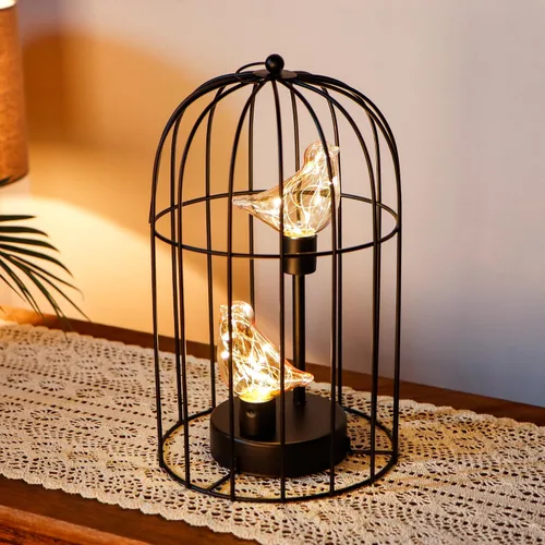 Miniatura 3 de JHY DESIGN Lámpara decorativa con forma de jaula para pájaros, funciona con pilas, de 13" de alto, luz de acento inalámbrica con luces de hadas