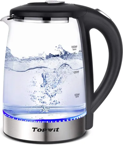 Miniatura 9 de TOPWIT Hervidor eléctrico de agua caliente, hervidor eléctrico de acero inoxidable de 2.0 L, hervidor de té y café, calentador de agua sin BPA con F