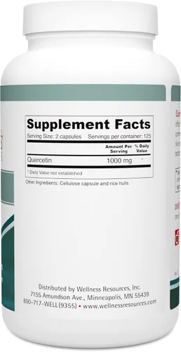Miniatura 2 de Wellness Resources Quercetina - Apoyo inmunológico, sinusal y alérgico, 1000 mg por porción (250 cápsulas/125 porciones) vegano, sin OMG