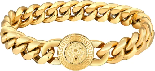 Miniatura 10 de KRKC&CO - Pulsera de eslabones cubanos de 12/0.551 in para hombre, chapada en oro de 18 quilates, cruz, brújula, calaveras redondas, cierre tallado