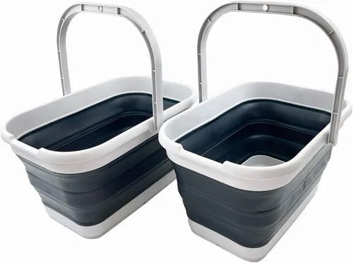 Miniatura 13 de SAMMART Cubo de agua plegable rectangular de 12 litros (3.1 galones) para campamento, pesca (gris (juego de 2))