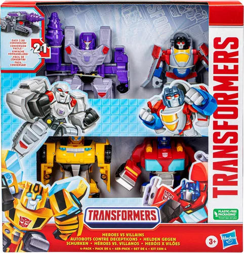 Miniatura 3 de Juguetes Transformers Héroes vs Villanos Paquete de 4, Figuras de Acción Autobot y Decepticon de 4.5 Pulgadas, Juguetes de Robot Preescolar