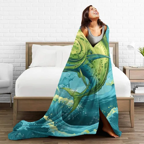 Miniatura 6 de Manta de Pescado Divertida Decoración de Peces del Océano Manta de Tiro Regalos para Niñas Niños Amantes de la Pesca Ropa de Cama de Sofá de Manta