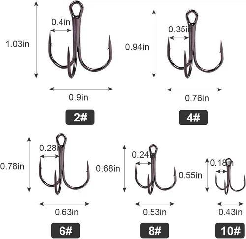 Miniatura 6 de UCEC Kit de Ganchos de Pesca, Ganchos Treble de Acero de Alto Carbono Fuertes y Agudos de Curva Redonda para Agua Salada y Agua Dulce, para Trucha
