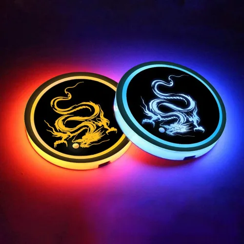 Miniatura 7 de 2 piezas de luces LED para portavasos de coche, almohadillas luminiscentes de 7 colores, posavasos de coche con carga USB, almohadilla luminiscente