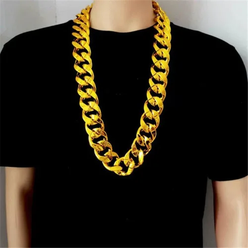Miniatura 4 de 2 cadenas de oro sintético para hombre, collar de cadena de oro de rapero, estilo punk de los años 80 y 90, collar de disfraz de oro falso de hip