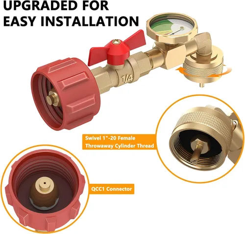 Miniatura 2 de MEFUN Adaptador de codo de repuesto de propano de 1 lb a 20 libras, adaptador de codo de repuesto de propano QCC1 con medidor y válvula de control