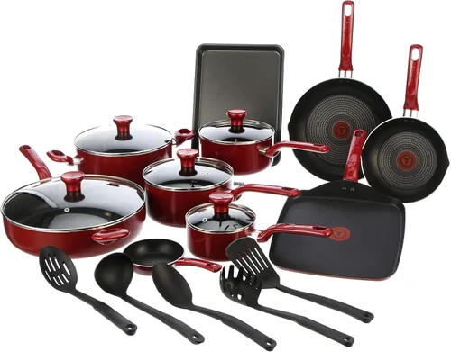 T-fal Everything in Kitchen - Juego de utensilios de cocina aptos para lavavajillas, 20 piezas, color rojo